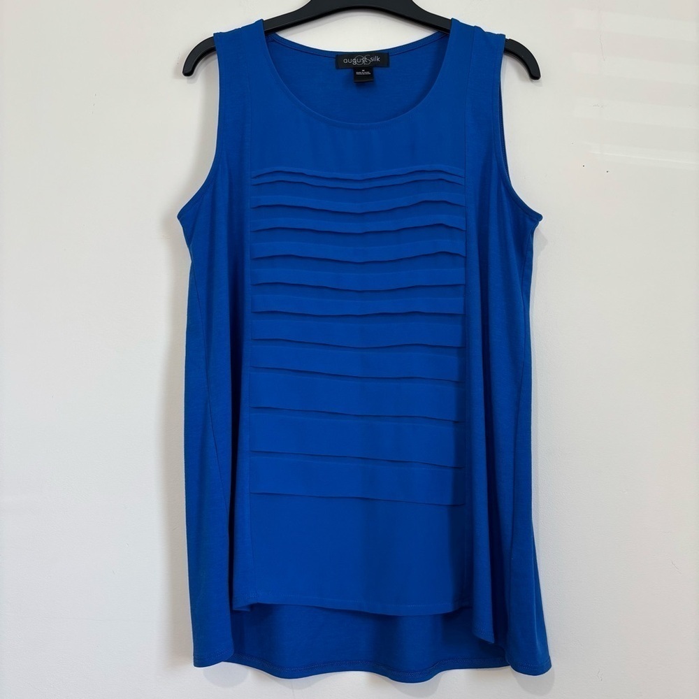 August Silk Blue Round Neck Tiered Front Sleeveless Tank Top size M